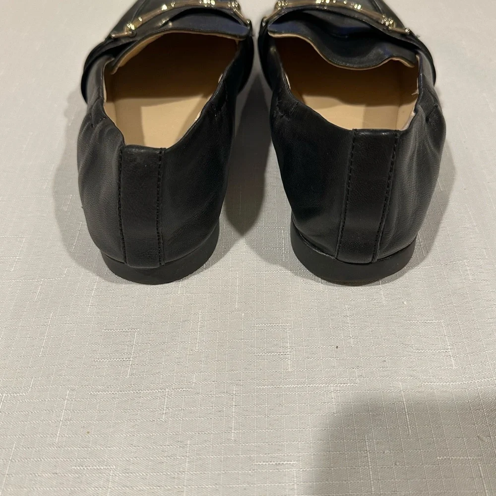 Vince Camuto Renesha Black Leather Slip-On Loafers with Gold Accents size 6.5